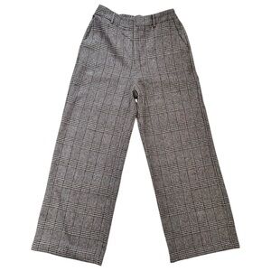Commense Glen Brown Plaid Preppy Collegiate Workwear Wide Leg Pants, sz L